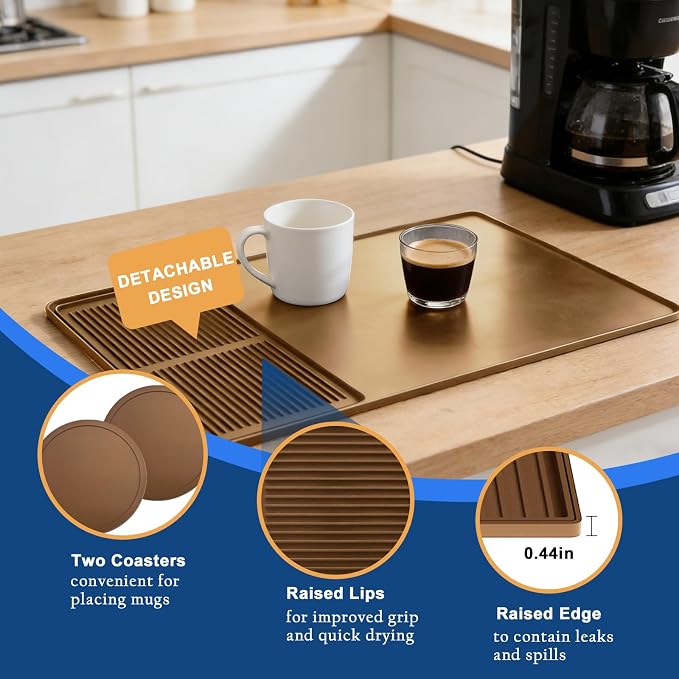 Mrcrypos Silicone Coffee Station Mat 16x24 Inch, Spill-Proof Bar Mat - Image 3