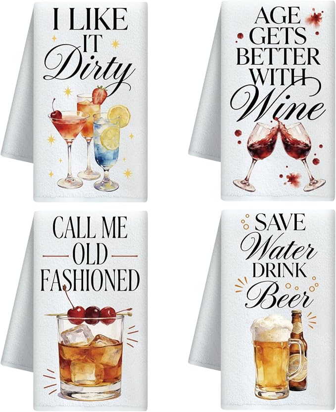 CUTHOLLOW Wine Patterns Decorative Kitchen Towels Set of 4, 15.74"x23.62" Soft by CUTHOLLOW