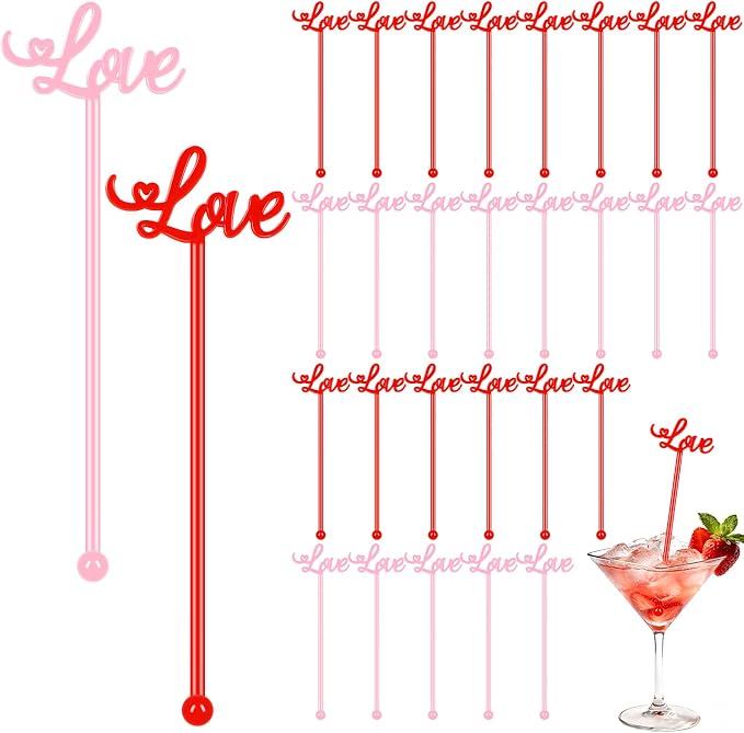 36 Pcs Valentine’s Day Drink Stirrers, 7 Inch Love Stirrers Reusable Valentines by DOTFOOT