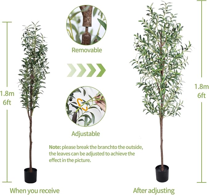 Artificial Olive Tree, 6FT Tall Faux Olive Trees 72in Outdoor Fake Potted Silk - Image 5