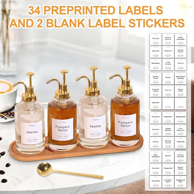 Coffee Syrup Dispenser for Coffee Bar, 16.9oz 500ml Glass Syrup Dispenser w - Image 4