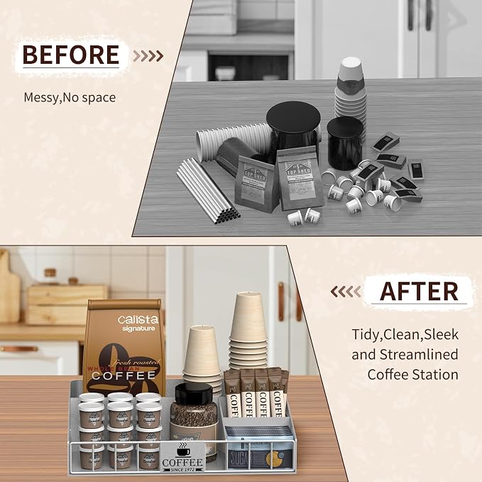 Coffee Station Organizer with 4 Compartments, K Cup Holder Storage Basket - Image 6