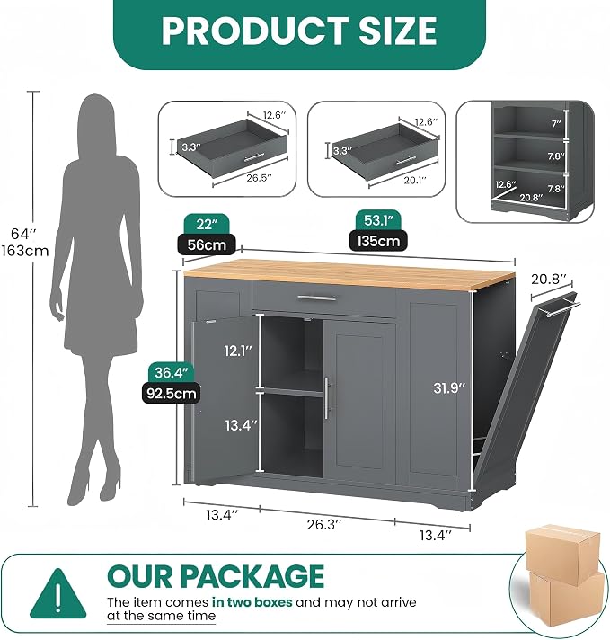 YITAHOME 53 inch Large Rolling Kitchen Island - Image 2