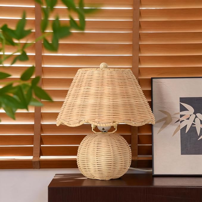 Rattan Small Bedside Mini Table Lamp by Unknown
