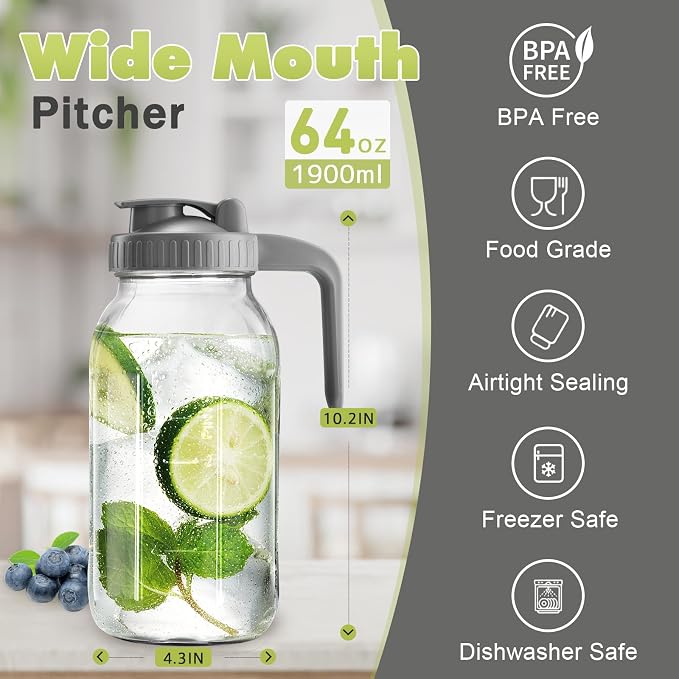 Mason Jar with Pour Spout Lid V-shaped, 64 oz Iced Tea Pitcher with Lids Double - Image 6