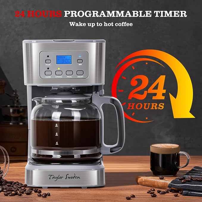 Taylor Swoden 12-Cup Programmable Coffee Maker, Regular & Strong Brew Drip - Image 2