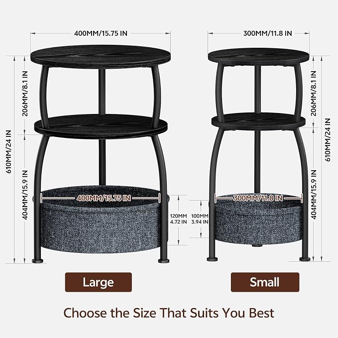 Round Side Table with Storage Basket, End Table Living Room, Bedside Table - Image 3