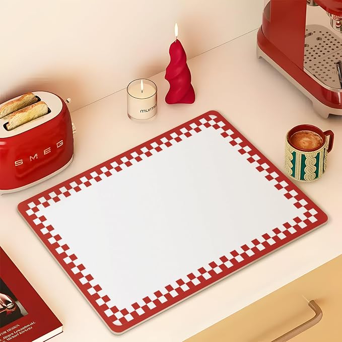 Red Coffee Mat for Countertop 16x24 Super Absorbent & Cuttable Kitchen Mat for by MelayRug