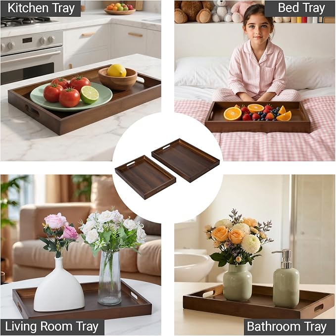 14.9''x10.2''x1.57'' Bamboo Wooden Tray - Image 9