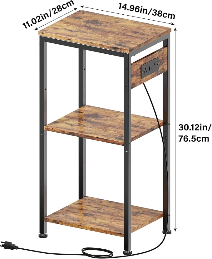 Side Table with Charging Station, Nightstand with USB Ports and Outlets - Image 3