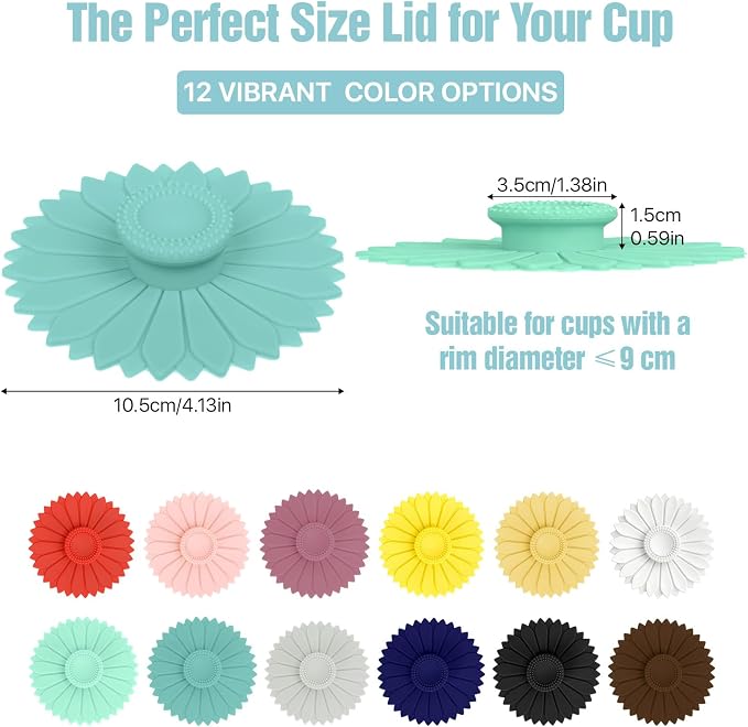 12 Pcs Silicone Cup Cover Lids, 4.3 In Drink Covers - Image 2