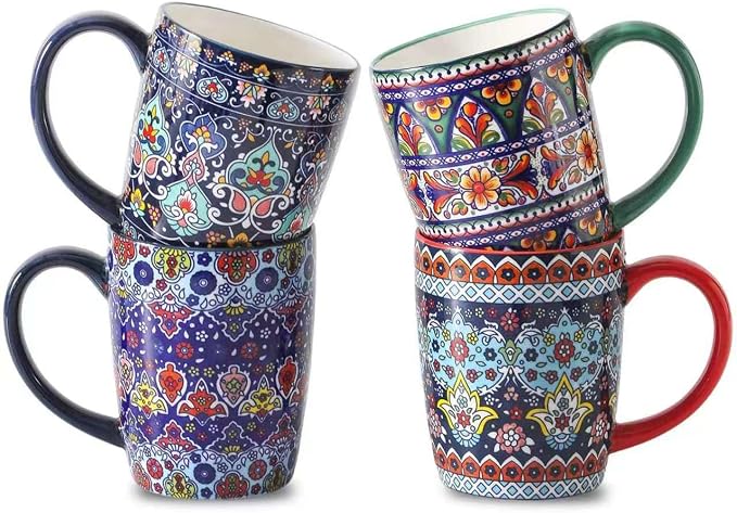 glowworm 16 oz Coffee Mugs Set of 4, Large Ceramic Coffee Cups by GLOWWORM