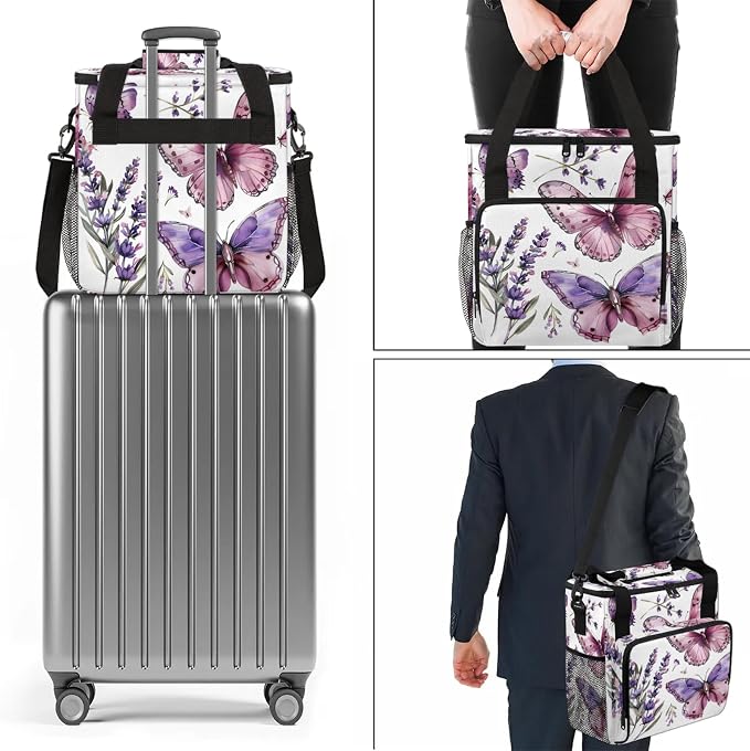 Butterfly Lavender Flower Coffee Maker Carring Bag, Large Insulated Storage - Image 7