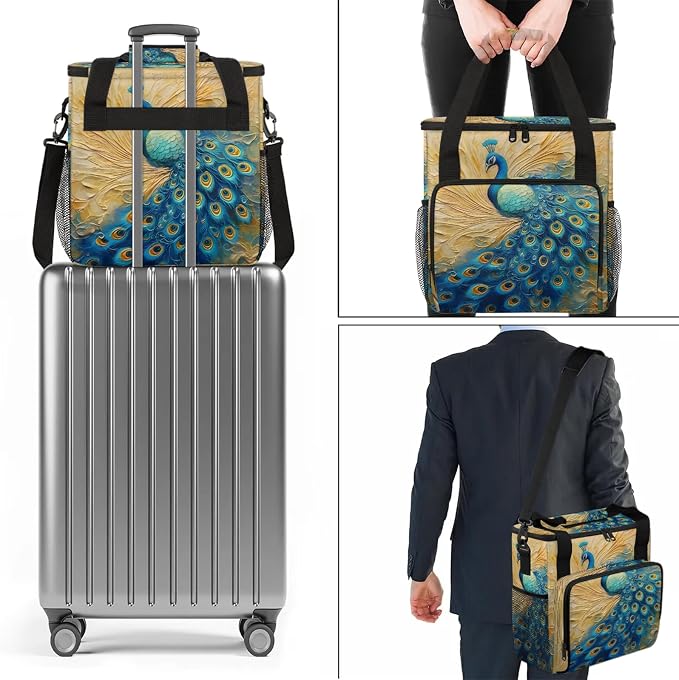 Vintage Peacock Coffee Maker Carring Bag, Large Insulated Storage Organizer - Image 7