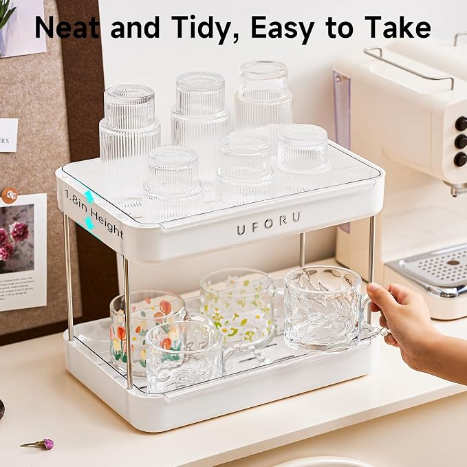 UFORU Countertop Coffee Station Organizer| 2-Tier Whisky Glass Holder, Mug - Image 4