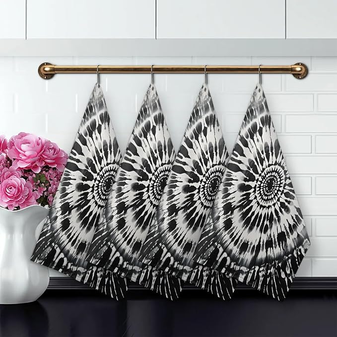 Black Tie Dye Kitchen Towels Set of 2 Absorbent Drying Dish Towels, Tea Towels - Image 4