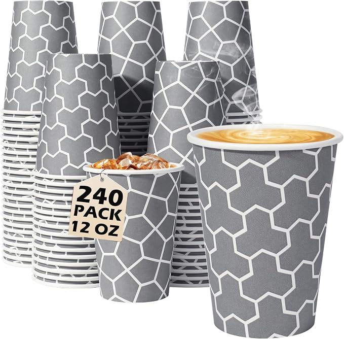 Coffee Cups 12 oz Paper Cups 240 Pack, Disposable Coffee Cups 12 oz Hot Cup by Huifany