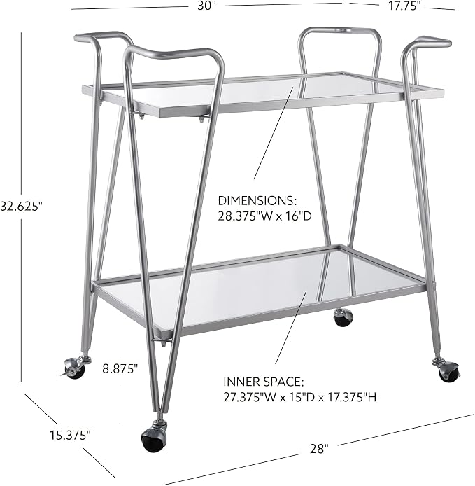 Linon Gina Silver Mid Century Bar Cart - Image 2