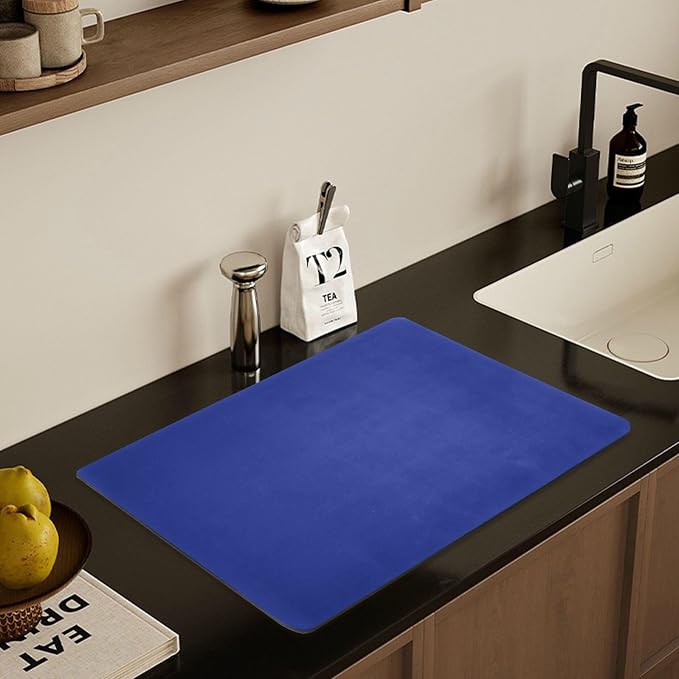 Blue Dish Drying Mat for Kitchen Counter No-slip Rubber Bottom Drainer Mats - Image 7