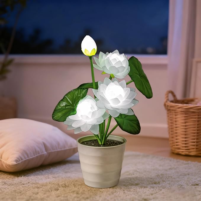Artificial White Lotus Flower Lamp Flower Night Light - Image 2
