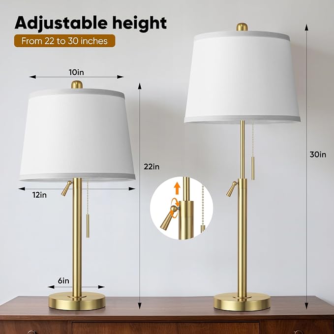 Tall Table Lamps Set of 2, Modern Gold Table Lamps - Image 2