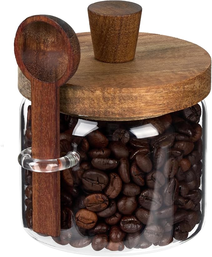 Glass Coffee Bean Storage Container, Wood Lid by Unknown