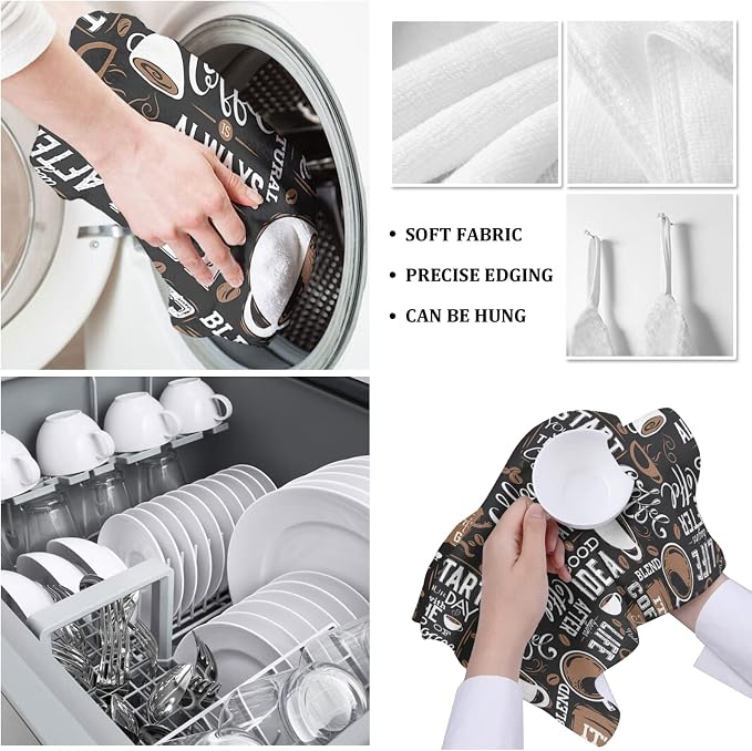 Kitchen Towel Set, Coffee Theme Fast Drying Microfiber Kitchen Towels Dish - Image 5