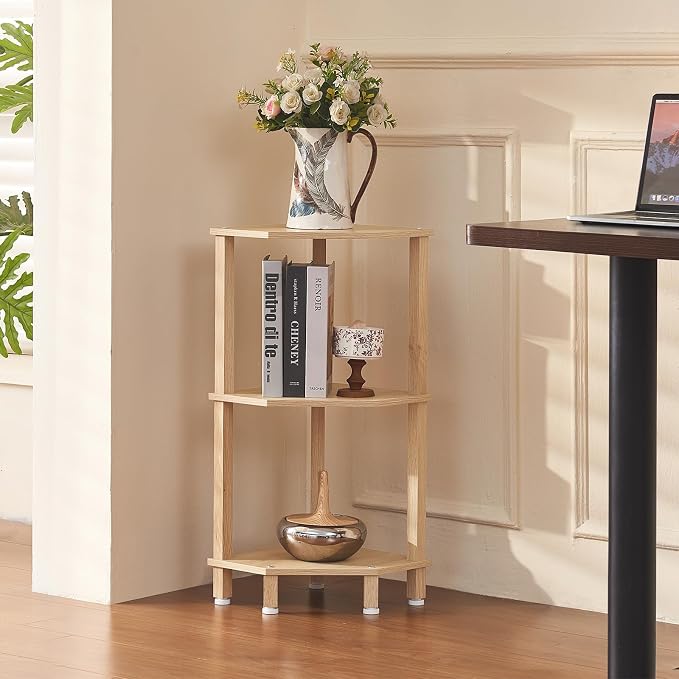 YUFAM 3-Tier Corner Shelf with Sturdy 5-Leg Base, Wooden Corner Bookshelf - Image 8