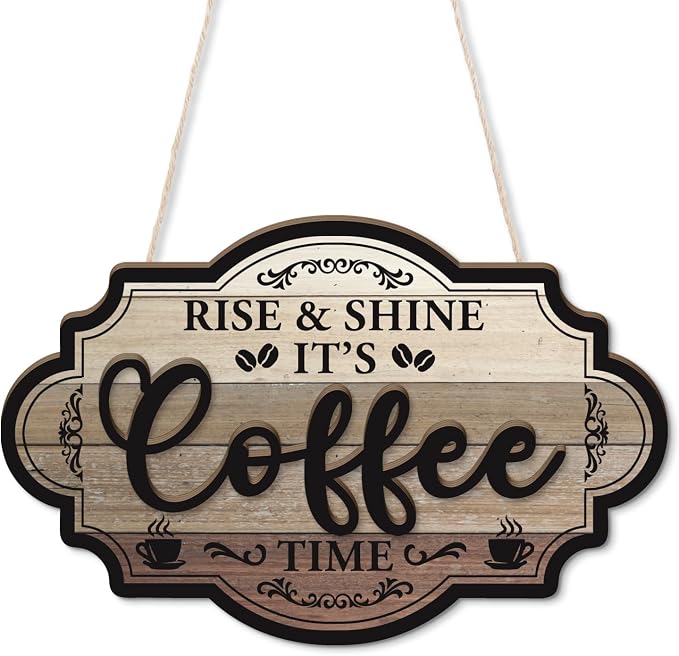 Putuo Decor Farmhouse Coffee Bar Sign, Rise & Shine Its Coffee Time Wall by PUTUODECOR