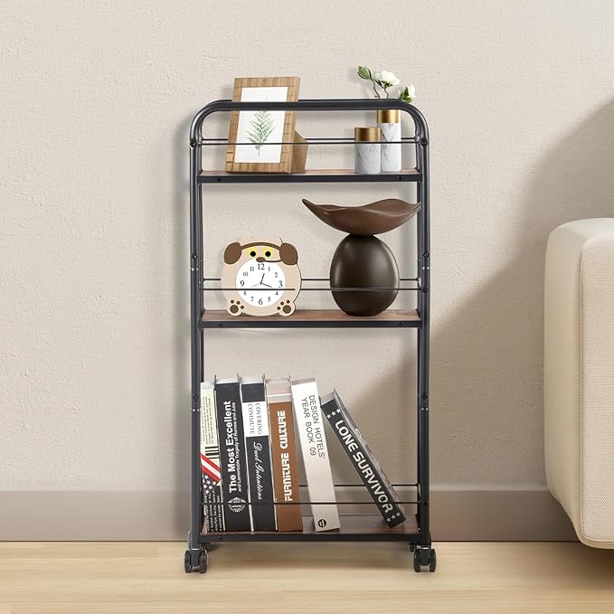 FUSLITE Small Bar Cart for Small Spaces, 3-Tier Slim Rolling Kitchen Cart on - Image 8