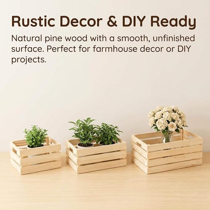Youeon Set of 3 Small to Medium Rustic Wooden Nesting Crates - Image 6