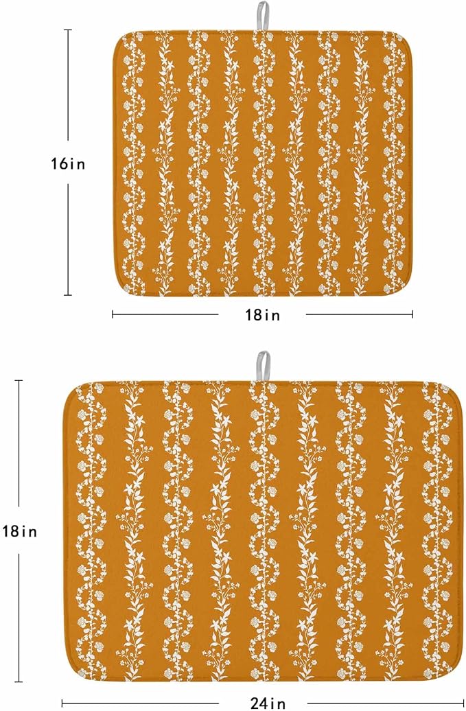 Leaves Dish Drying Mat 18x24 inch Watercolor Abstract Floral Leaf Stripes - Image 9
