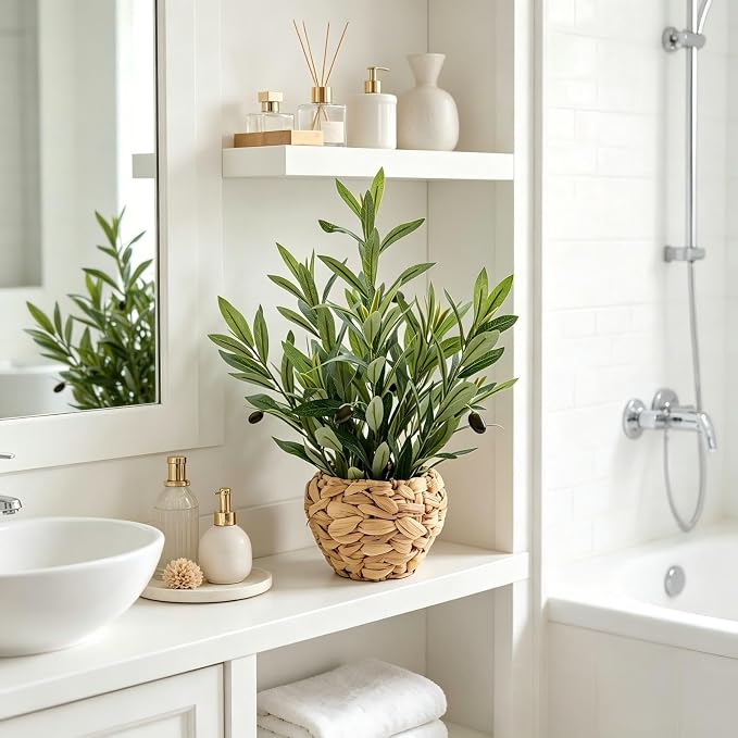 AlphaAcc 17.7" Artificial Olive Plant in Water Hyacinth Basket - Image 9