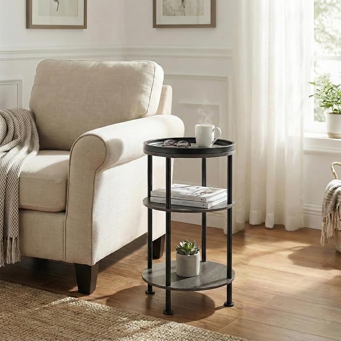 Small Round Side Table, Rustic Grey End Table - Image 2