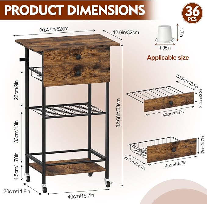 ETELI Coffee Cart Station with Lockable Wheels 5 Tier Coffee Station Organizer - Image 2