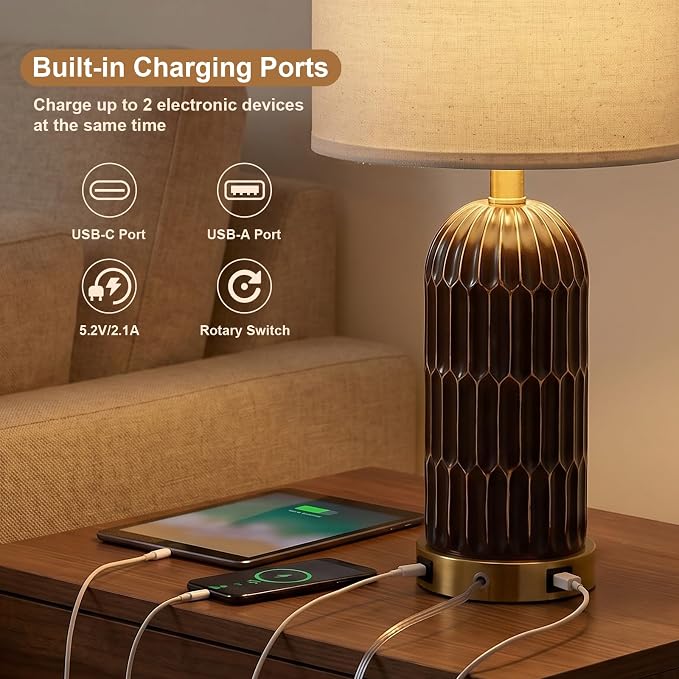 OYEARS 22.5" Bedside Table Lamps Set of 2, Farmhouse Table Lamp - Image 2
