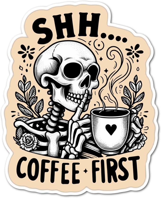3" Skeleton Coffee Laminated Laptop Sticker Iced Coffee Brew Lattee Gift perfect by Handmade