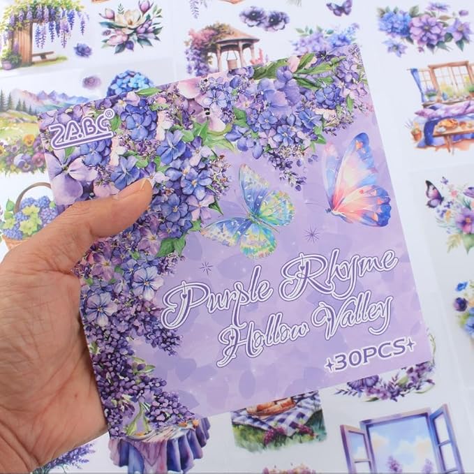 30 Sheets Precut Purple Garden Landscape Stickers Book - Image 5