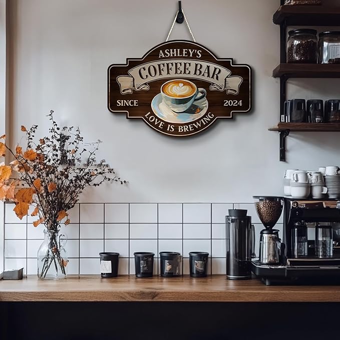 THUYPT Personalized Coffee Sign, Coffee Wooden Sign Plaque Wall Hanging Coffee - Image 4
