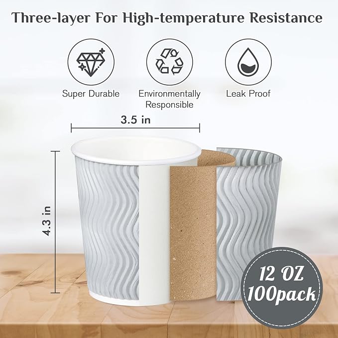 MUCHII 12 oz Disposable Coffee Cups, Hot Chocolate, and Drinks - Image 6