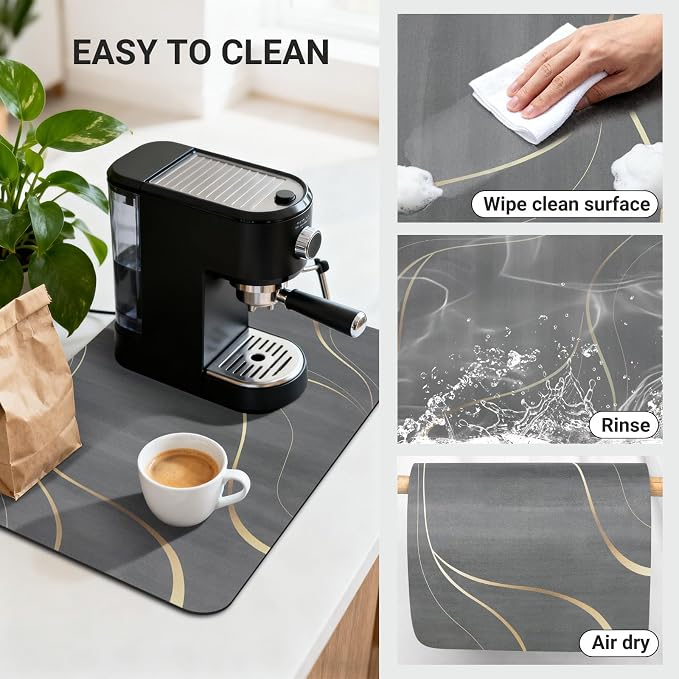Small Coffee Mat 19x12 Inch, Irregular Black Streamline Coffee Pot Mat - Image 4