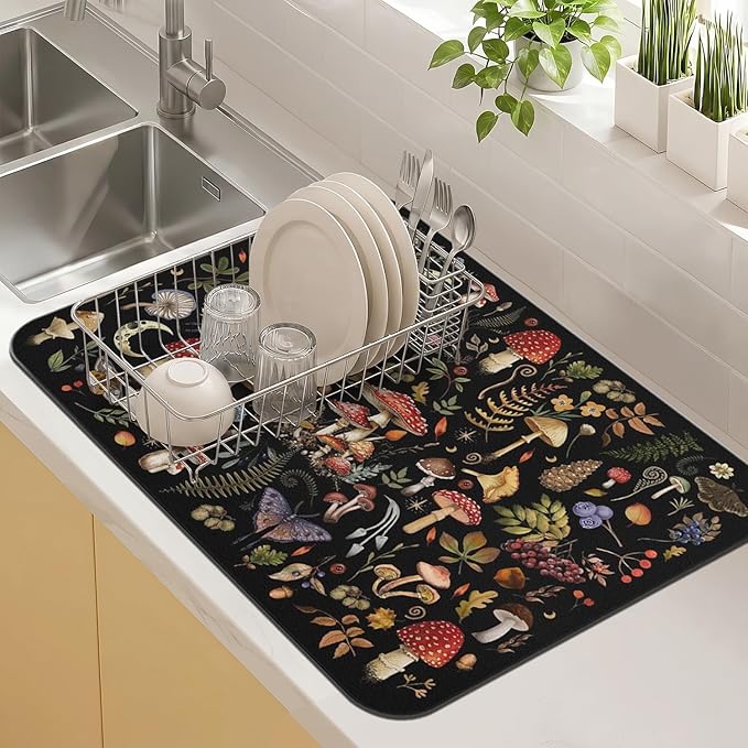 Dish Drying Mat Kitchen Countertop, Super Absorbent Coffee Bar Mat by Kuyig+Home