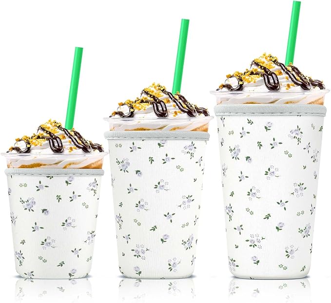 3 Pack Iced Coffee Cup Sleeve for Large Sized Cups, Reusable Neoprene Iced by KPX
