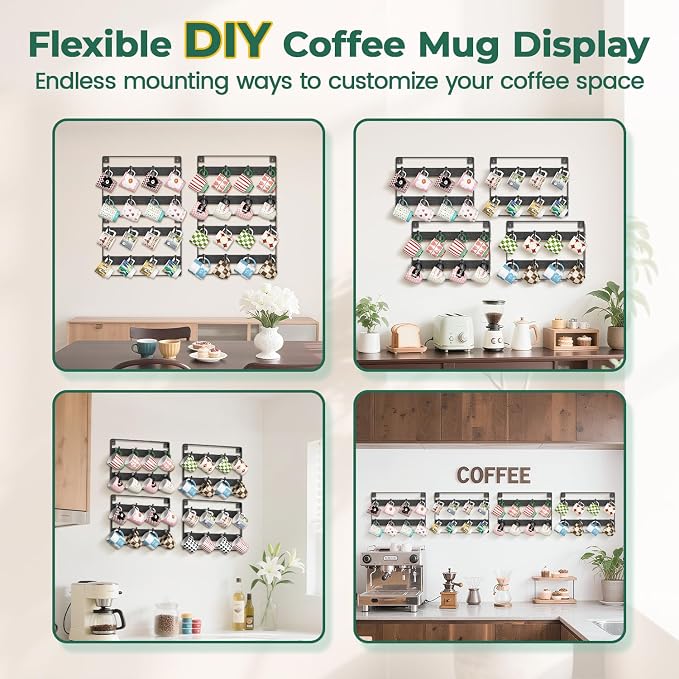 EsLuker.ly Mug Holder Hanger Rack Wall Mounted Wooden 4 Pack Coffee Cup Storage - Image 6