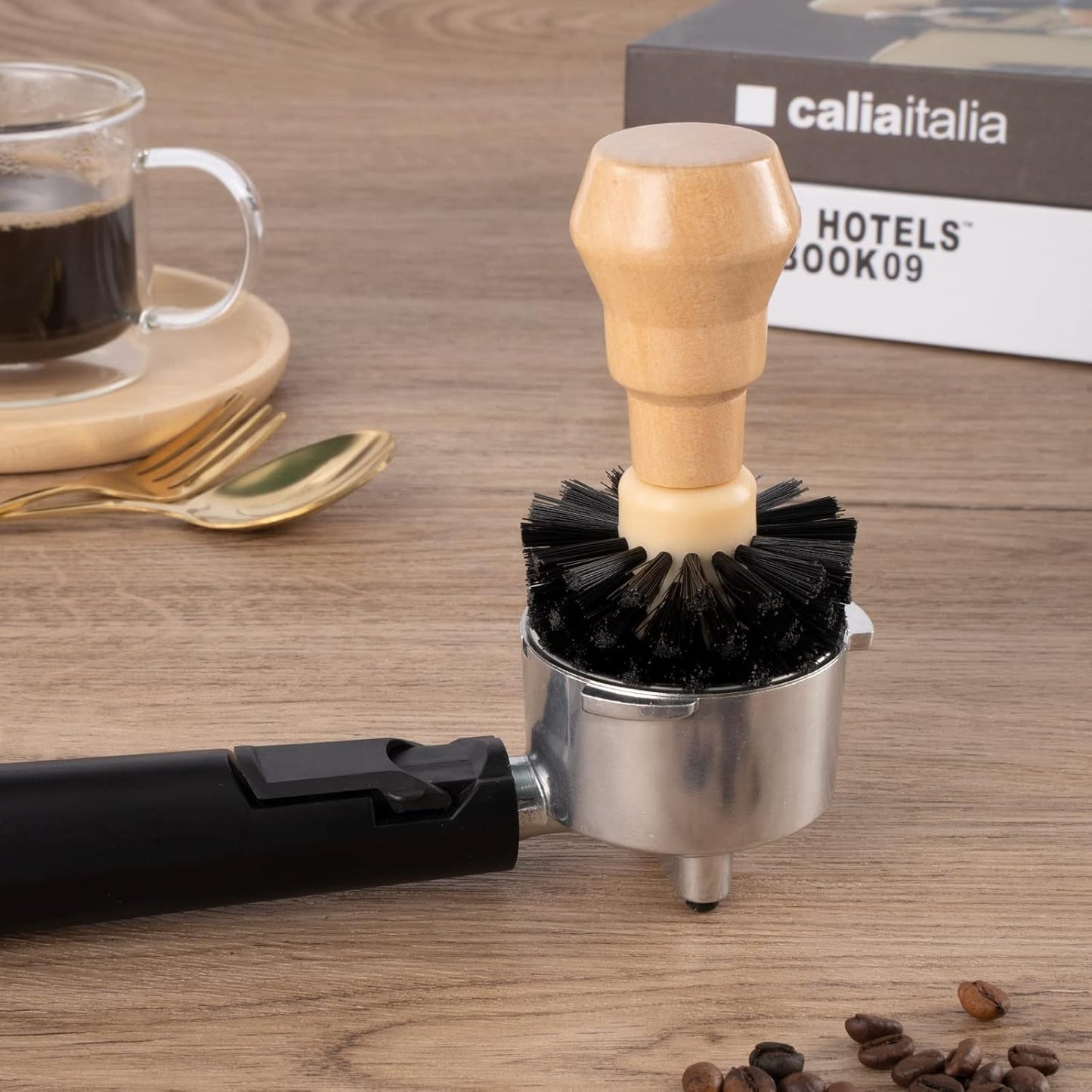 Coffee Portafilter Basket Cleaning Brush, Stiff Bristles and Wood Handle Coffee Accessories, Coffee Filter Brush Fits for 54mm/58mm Espresso Barista Machine Cleaning Tool