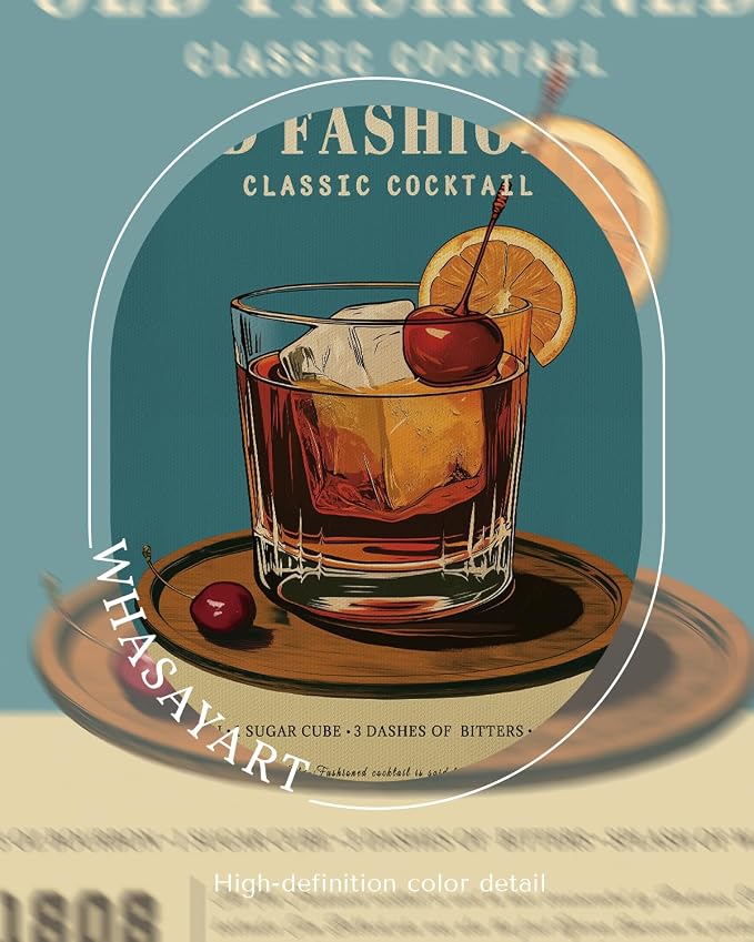 Vintage Old Fashioned Cocktail 12x16 Inch Framed Canvas Wall Art, Retro 1808 - Image 6