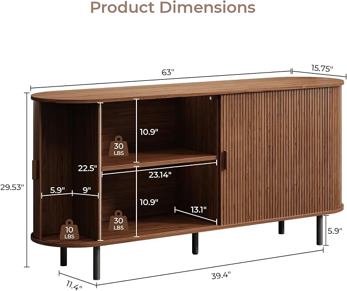 Buffet Cabinet with Storage, Fluted Sideboard Buffet with Sliding Door - Image 2