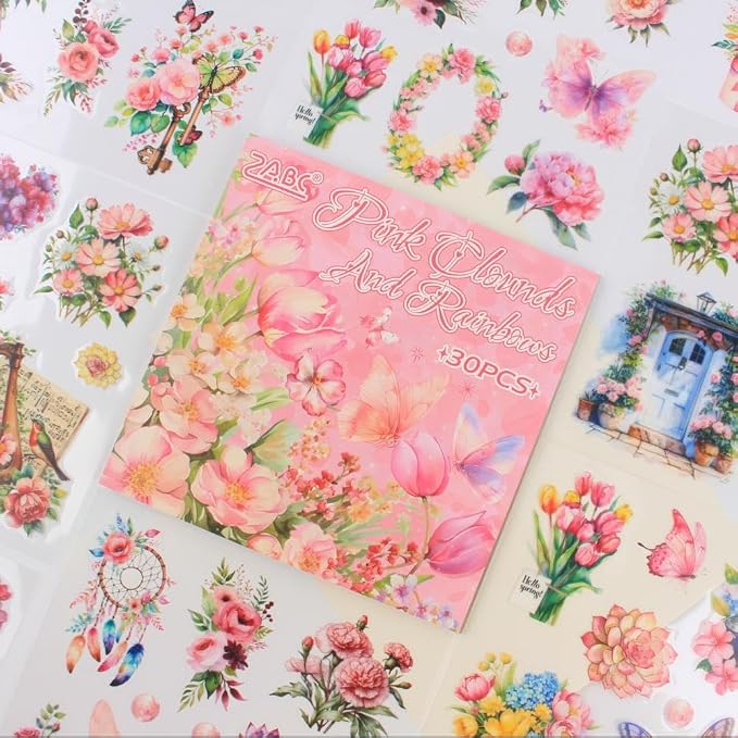 30 Sheets Precut Pink Garden Landscape Stickers Book - Image 9
