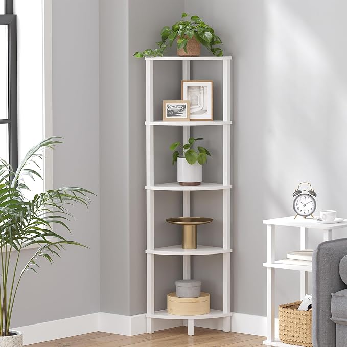 VIMBER Corner Shelf, 5-Tier Corner Bookshelf, Industrial Corner Ladder Shelf - Image 3