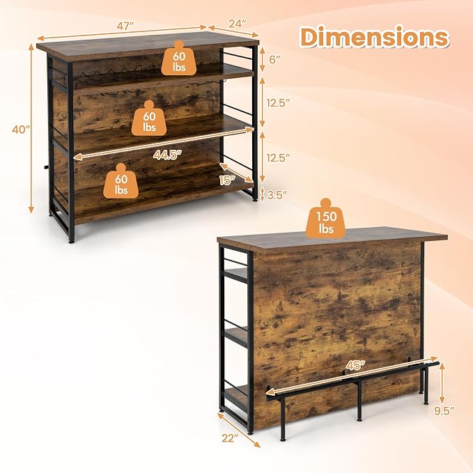 Giantex Home Bar Unit, 4 Tier Liquor Bar Table - Image 3